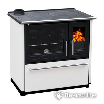 Отопительная печь Plamen 850 Glas белая труба слева в Абакане