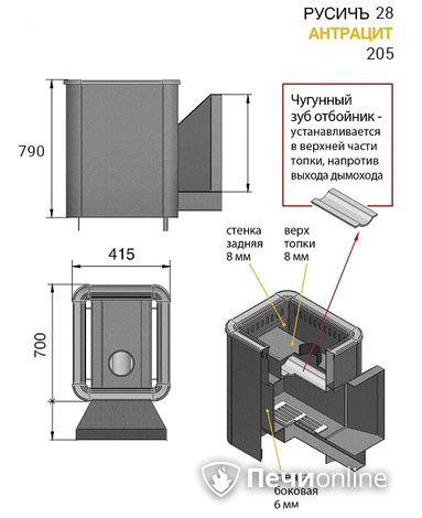 Дровяные печи-каменки Везувий Русичъ Антрацит 28 (205) 2016 в Абакане