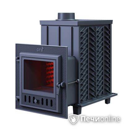Дровяная банная печь Гефест ЗК-18 (М) чугунная дверца со стеклом закрытая каменка в Абакане