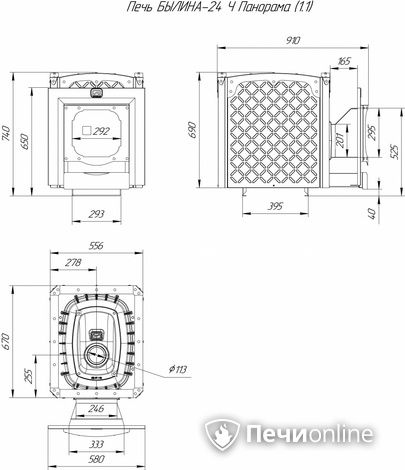 Дровяная банная печь Теплодар Былина-24 Ч Панорама (1.1) в Абакане