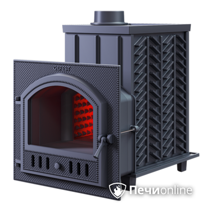 Дровяная банная печь Гефест ЗК-30 (П) чугунная дверца со панорамным стеклом закрытая каменка в Абакане