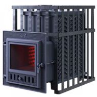 Дровяная банная печь Гефест ЗК в сетке-40 (М) чугунная дверца со стеклом закрытая сетка-каменка